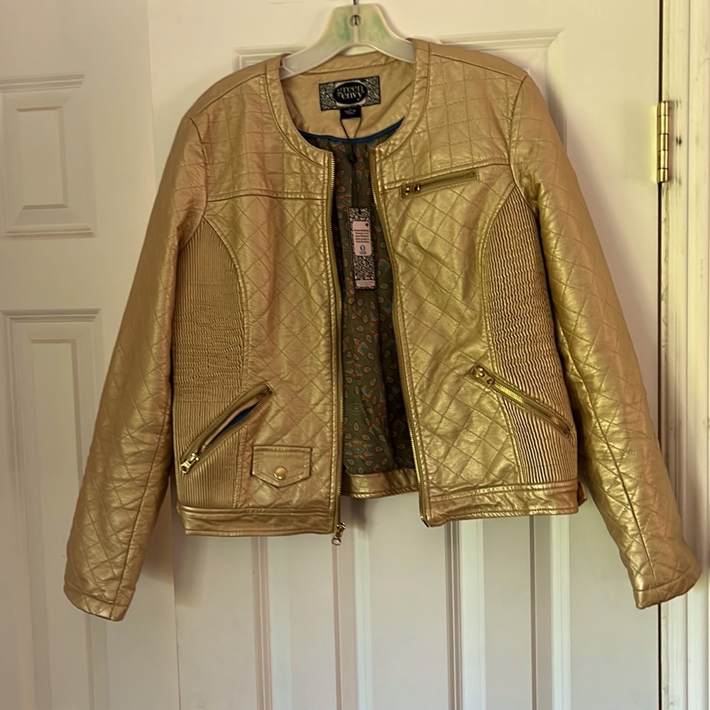 Green Envy Gold Quilted Faux Leather Jacket